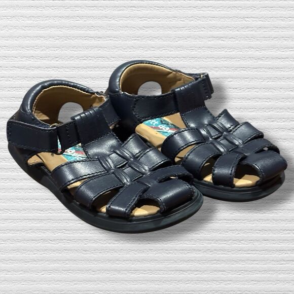 Scott David Toddler Boy Sandals 8M Navy Leather Fisherman Sailor Style - Picture 9 of 10